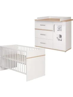 Babyzimmer Set Pia 2-tlg. Weiß/Sanremo Eiche mit Bett & Kommode