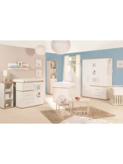 Babyzimmer Set Pia 2-tlg. Weiß/Sanremo Eiche mit Bett & Kommode