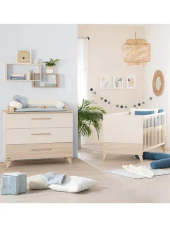 Babyzimmer Set Sidney 2-tlg. Beige/Eiche mit Bett & Wickelkommode