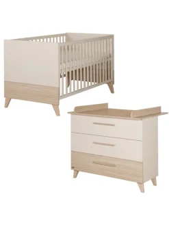 Babyzimmer Set Sidney 2-tlg. Beige/Eiche mit Bett & Wickelkommode