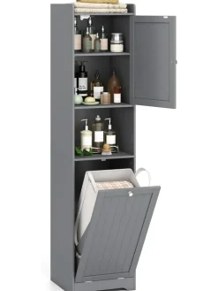 Bad Hochschrank mit Wäschekorb in Grau