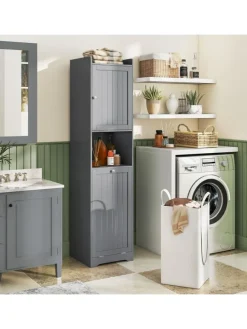 Bad Hochschrank mit Wäschekorb in Grau