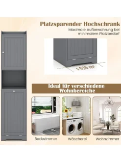 Bad Hochschrank mit Wäschekorb in Grau