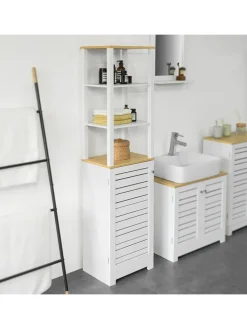 Badezimmer-Hochschrank in Weiß und Natur - (B)40 x (H)160 x (T)40cm