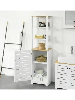 Badezimmer-Hochschrank in Weiß und Natur - (B)40 x (H)160 x (T)40cm