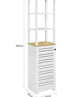 Badezimmer-Hochschrank in Weiß und Natur - (B)40 x (H)160 x (T)40cm