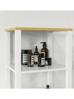 Badezimmer-Hochschrank in Weiß und Natur - (B)40 x (H)160 x (T)40cm