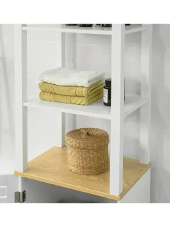 Badezimmer-Hochschrank in Weiß und Natur - (B)40 x (H)160 x (T)40cm