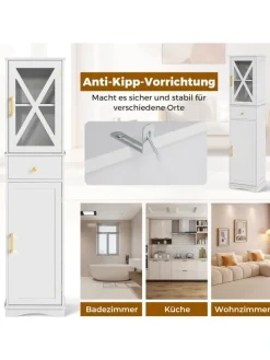Badezimmerschrank 168 cm platzsparend schmal in Weiß