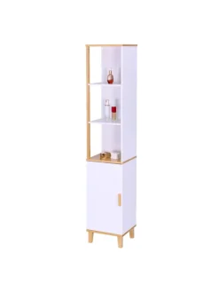 Badezimmerschrank in Weiß/ Natur - (B)33 x (H)169 x (T)31 cm