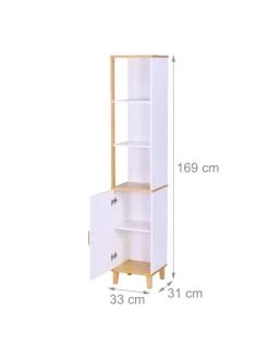 Badezimmerschrank in Weiß/ Natur - (B)33 x (H)169 x (T)31 cm