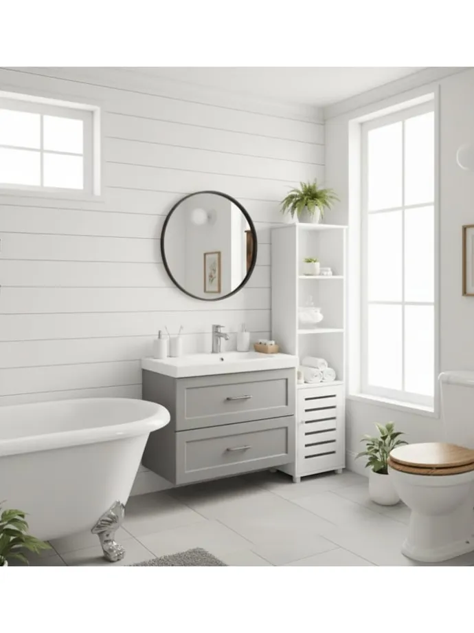 Badezimmerschrank in Weiß - (B)30 x (H)167 x (T)40 cm