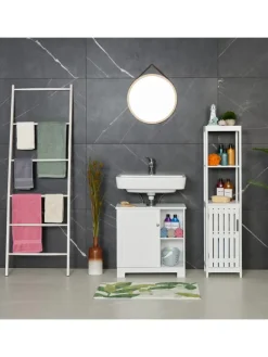 Badezimmerschrank in Weiß - (B)30 x (H)129 x (T)30 cm