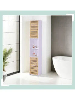 Badezimmerschrank in Weiß/ Natur - (B)34 x (H)190 x (T)29 cm