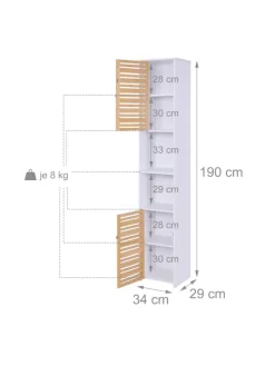 Badezimmerschrank in Weiß/ Natur - (B)34 x (H)190 x (T)29 cm