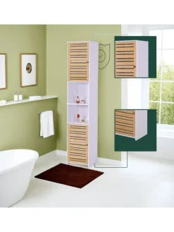 Badezimmerschrank in Weiß/ Natur - (B)34 x (H)190 x (T)29 cm