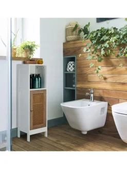 Badezimmerschrank in Weiß/ Natur - (B)30 x (H)96,5 x (T)30 cm