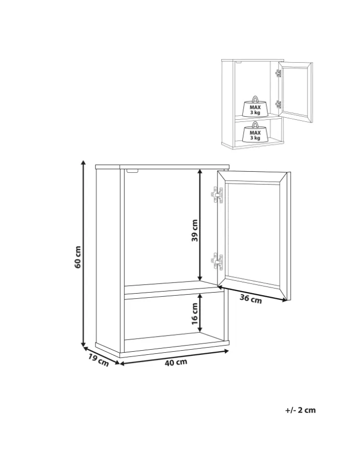 Badezimmerschrank ROSELL in /Braun - (W) 40 x (H) 60 x (L) 19 cm