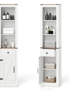 Badezimmerschrank schmal 40 x 24 x 173cm in Weiß