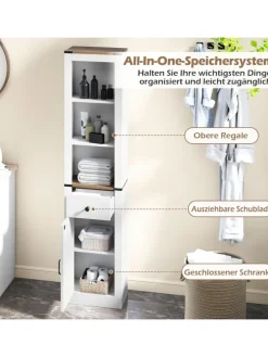 Badezimmerschrank schmal 40 x 24 x 173cm in Weiß