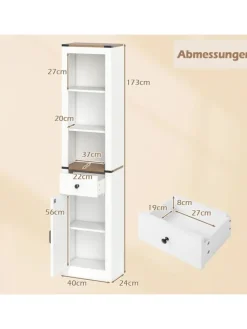 Badezimmerschrank schmal 40 x 24 x 173cm in Weiß