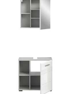 Badkombination in hellgrau/weiß hochglanz - (B) 60 x (H) 190 x (T) 32