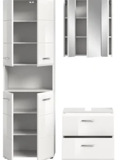 Badkombination in Weiß/Weiß Hochglanz - (B) 135 x (H) 185 x (T) 30