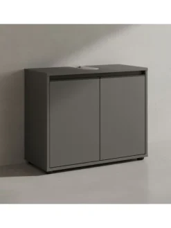 Badmöbel Set 2-tlg. Waschbeckunterschrank, Runder Spiegel, Badset in Graphit