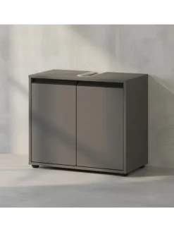 Badmöbel Set 2-tlg. Waschbeckunterschrank, Runder Spiegel, Badset in Graphit