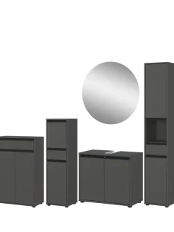 Badmöbel Set 5-tlg. XXL Badschrank Unterschrank Badkommode Badset in Graphit