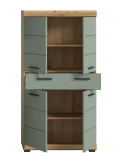 Badmidischrank in Artisan Eiche/Salbei - (B) 74 x (H) 141 x (T) 31