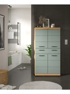 Badmidischrank in Artisan Eiche/Salbei - (B) 74 x (H) 141 x (T) 31