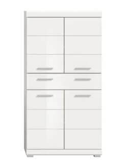 Badmidischrank in weiß/weiß hochglanz - (B) 74 x (H) 141 x (T) 31