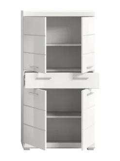 Badmidischrank in weiß/weiß hochglanz - (B) 74 x (H) 141 x (T) 31