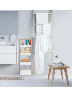 Badregal in Weiß/Natur - (B)30 x (H)88 x (T)18 cm