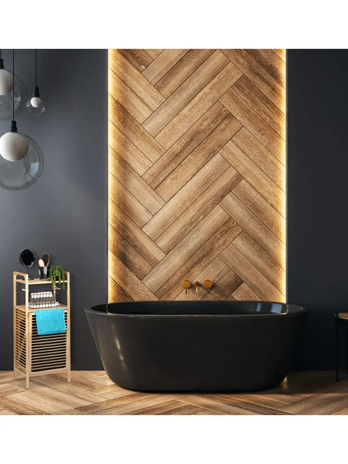 Badregal mit Wäschekorb in Natur/ Schwarz - (B)40 x (H)95 x (T)30 cm