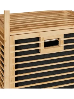 Badregal mit Wäschekorb in Natur/ Schwarz - (B)40 x (H)95 x (T)30 cm