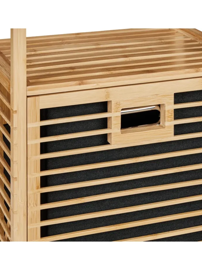 Badregal mit Wäschekorb in Natur/ Schwarz - (B)40 x (H)95 x (T)30 cm