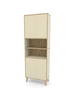 Badschrank MORENA mit 4 Türen und 2 offenen Fächern, Cashmere/Eiche