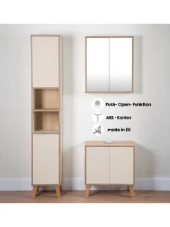 Badschrank MORENA mit 4 Türen und 2 offenen Fächern, Cashmere/Eiche