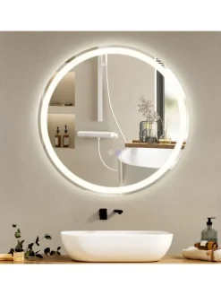 Badspiegel mit Beleuchtung in nickel rund Ø50cm Dimmbar mit Touch-Schalter