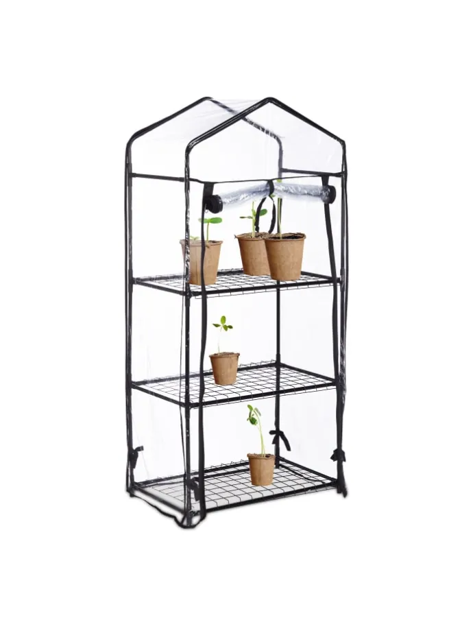 Balkongewächshaus in Schwarz/ Transparent - (B)59 x (H)126 x (T)37 cm