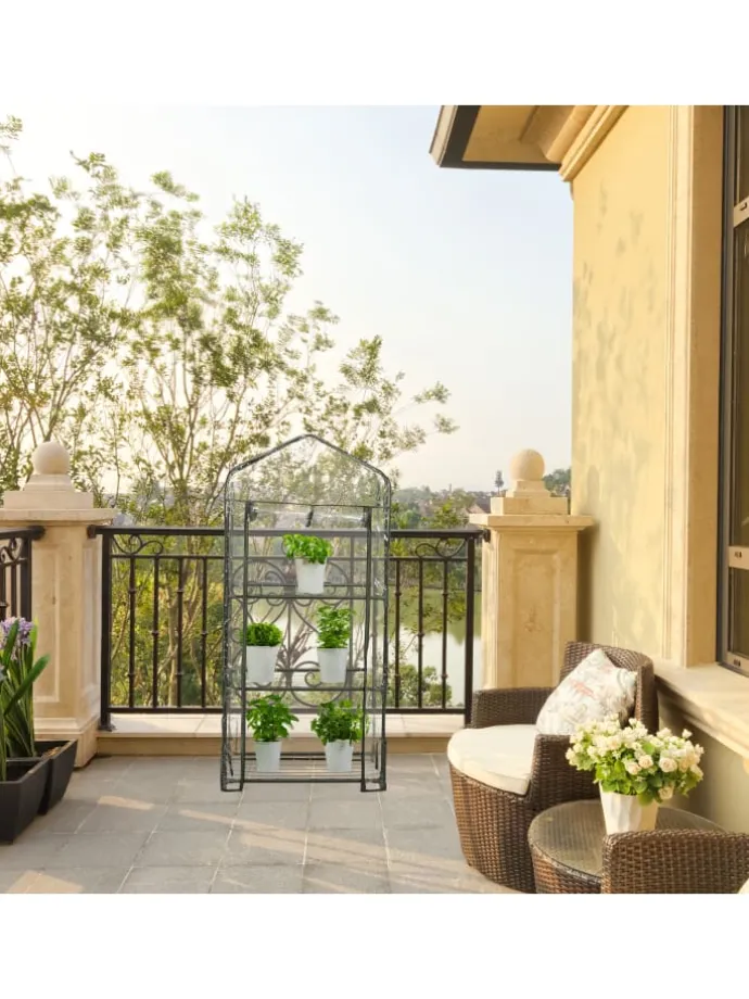 Balkongewächshaus in Schwarz/ Transparent - (B)59 x (H)126 x (T)37 cm