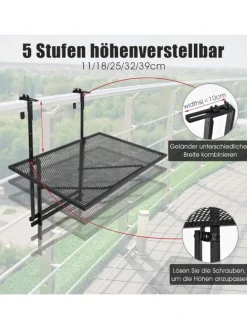Balkonhängetisch 5-stufig höhenverstellbar in Schwarz