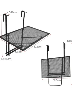 Balkonhängetisch 5-stufig höhenverstellbar in Schwarz