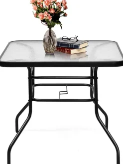 Balkontisch mit Schirmhoch 80x80x71cm in Schwarz