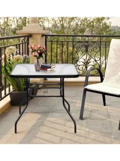 Balkontisch mit Schirmhoch 80x80x71cm in Schwarz