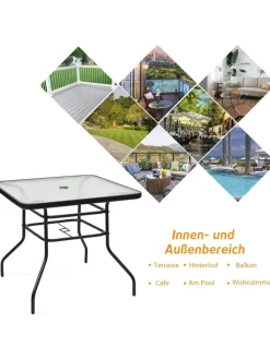 Balkontisch mit Schirmhoch 80x80x71cm in Schwarz