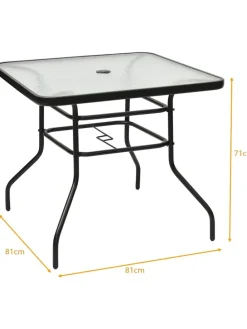 Balkontisch mit Schirmhoch 80x80x71cm in Schwarz