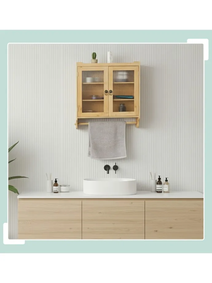 Bambus Hängeschrank in Natur - (B)60 x (H)63 x 18 cm